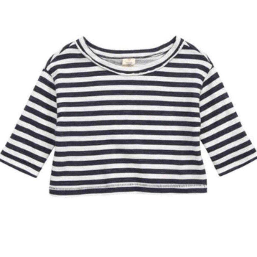 Tucker + Tate Babies' Long Sleeve T-shirt In Navy Charcoal-Ivory Stripe 6M NWT